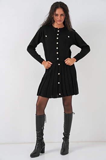 Bigdart Women's Knitwear Cardigan Skirt Two-Piece Set 15942 - Black