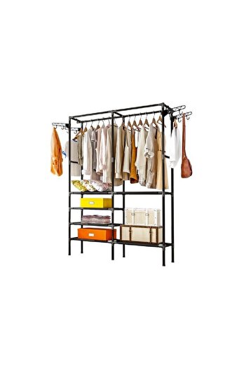 Sultan ZUBI HOME adjustable clothes rack with metal frame, 6 shelves and 8 hooks, 173 cm, black