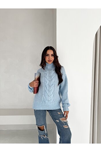 Dumy Women's Soft Textured Knit Patterned Stand Collar Knitwear Sweater – Winter Turtleneck Sweater