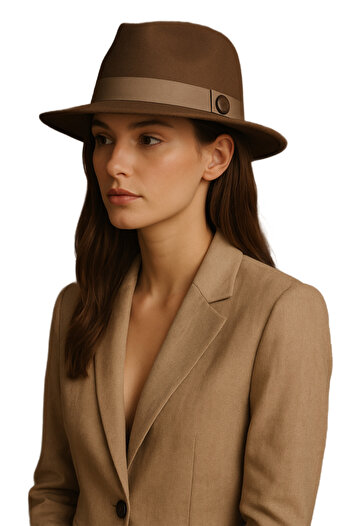HatClub Exclusive Women's Khaki Panama Fedora Adjustable Hat from the Model Category