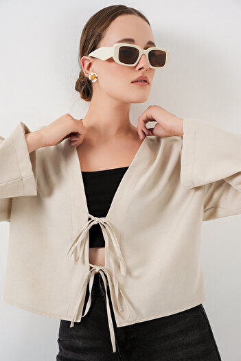 Bigdart Linen Kimono with Tie Front 960 - Ecru