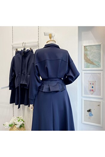 Faya Boutique Navy Blue Zipper Detailed Scuba Suit