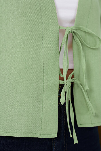 Bigdart Linen Kimono with Tie Front 960 - E.Green