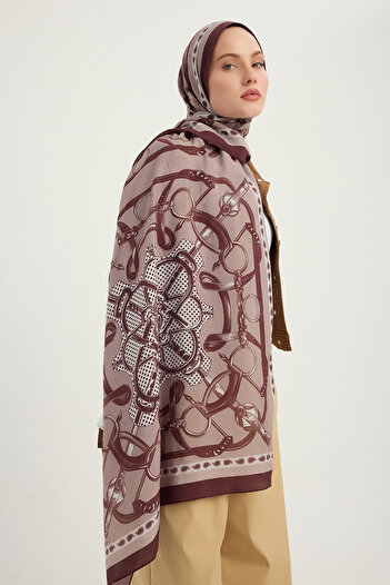Schaless Süvarı Coat of Arms - Mink - Vierra Patterned Viscose Shawl - 70X190 cm