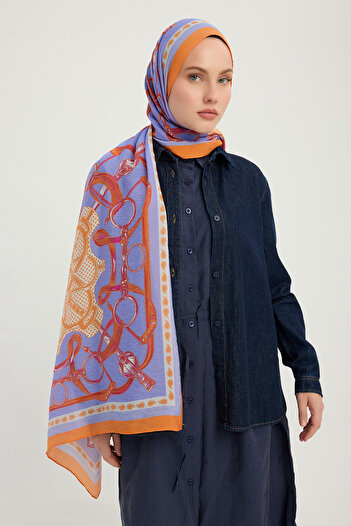 Schaless Süvarı Coat of Arms - Orange - Vierra Patterned Viscose Shawl - 70X190 cm