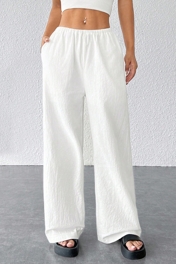 ALFA AKSESUAR 03 Women's White Loose Cut Pocket Wide Leg Drape Pants