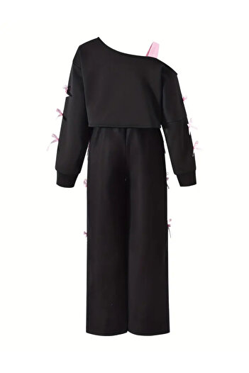 Machetta Girl's Bow Detailed Boat Neck Sweat Tracksuit Set
