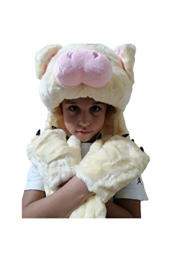 OEM Children's Hat, Cow Model, Scarf and Gloves, White