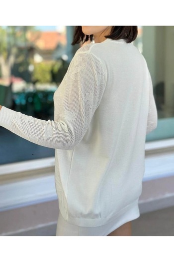 GALA WOMAN Long Sleeve Openwork Knit Sweater with Mesh Detail