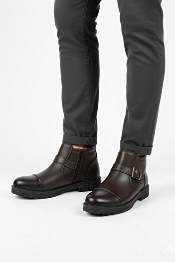 Tomato Bags Men's faux leather fur-lined zippered belted non-slip thermo sole boots