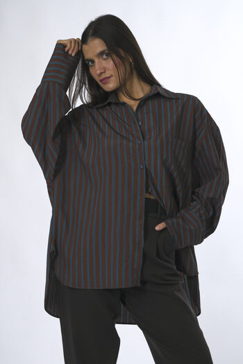 ABBRA Women's Striped Single Pocket Oversize Shirt