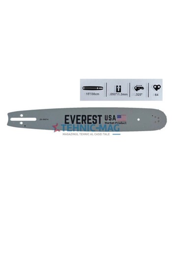 Everest Chainsaw Bar 38 cm, .325 Pitch, 1.3 mm Channel - 64 Link Chain -