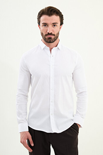 Mcr Patterned Slim Fit Long Sleeve Men's Shirt White - 27110.25K