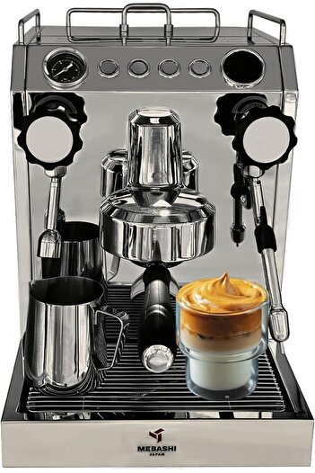 MEBASHI Commercial Dual Boiler Coffee Machine, 2.5L Capacity, 15 Bar Pressure, Stainless Steel (ME-C