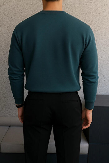 SILVANO Men's Crew Neck Casual Cotton Blue Sweatshirt