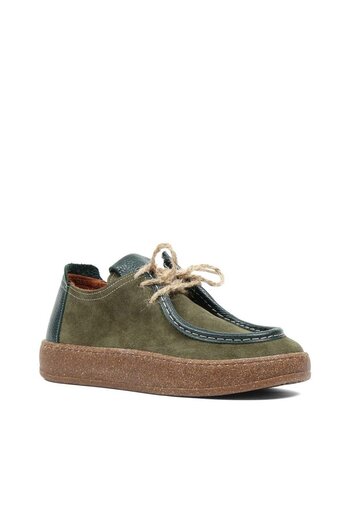 Celal Gültekin Women's Khaki Lace-Up Thick Soled Suede Leather Shoes