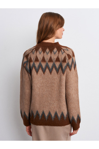 Dilvin 10822 Shardonlu Alpaca Blended Knitwear Sweater-Brown