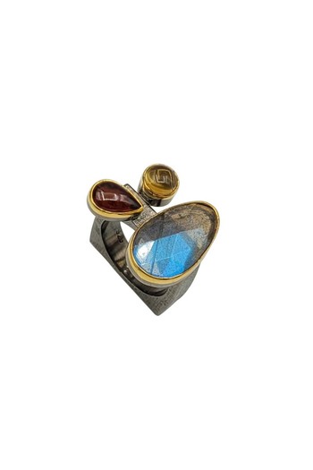 Eylül silver Silver Ring with Labradorite, Citrine, and Garnet