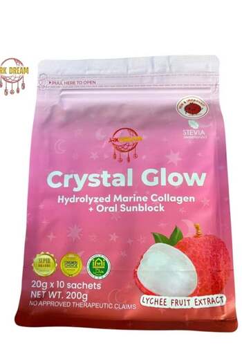 JRK Crystal Glow Hydrolyzed Marine Collagen + Oral Sunblock - Lychee Fruit Extract, Stevia (10 Sachets x