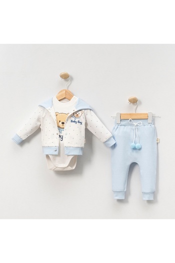 limebabies Teddy Bear Embroidered Baby Boy Double Set 100% Cotton