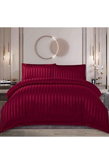 OEM Bed Linen Set, 2 Persons, Damask, 4 Pieces, with Elastic, Dark Red