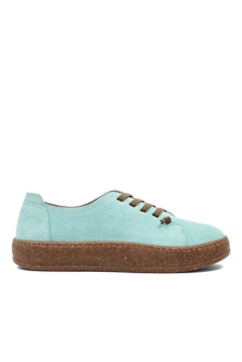 Celal Gültekin Women's Turquoise Lace-Up Thick Soled Suede Leather Shoes