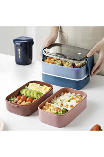 renkli çiçekler 1400ml Double-Layer Food Storage Container Leak-Proof for Soup Etc with Cup Insulated Bag for Home Office