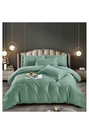 Lenjeria Pufoasa Lenjerie pat dublu, cu elastic, Damasc Deluxe Premium, 6 Piese, Verde deschis