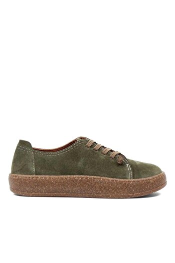 Celal Gültekin Women's Khaki Lace-Up Thick Soled Suede Leather Shoes