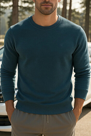 SILVANO Men's Casual Cotton Comfort Blue Basic Sweatshirt