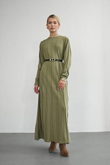 Molly Nelly Women's Knitwear Perforated Belted Long Dress