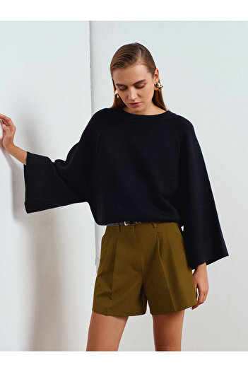 Dilvin 10818 Pulover tricot cu mâneci largi-Negru