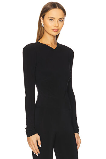 AFR CLOTHES Women's Padded Double Layer Fabric Closed V-Neck Jersey Blouse