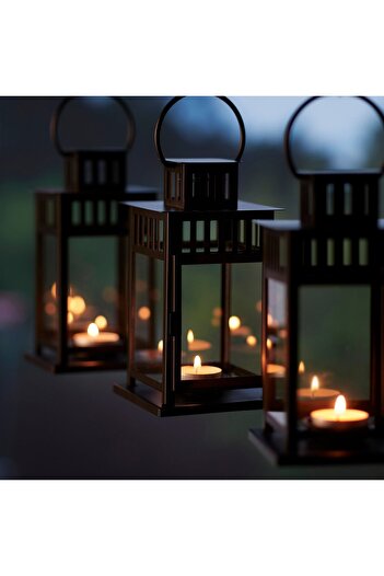 IKEA BORRBY Lantern for tealight, in/outdoor black, 20 cm