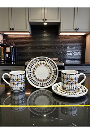 ferayhome Porcelain Coffee Cup Set for 6 People Kere Illusion Pattern - Feray Home