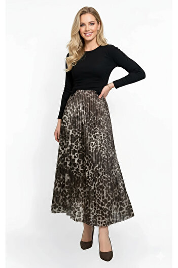 CNG MODA Hijab Pleated Leopard Print Skirt