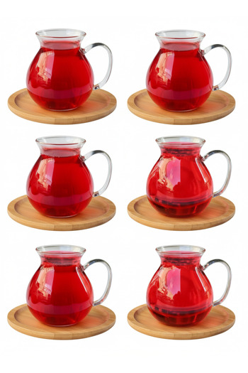 Kapris 6'lı Çay Seti 200 ml Borosilikat Cam Kulplu Çay Bardağı Lvn 40488