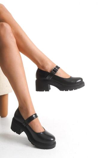 Aymood K-708 Black Wrinkled Patent Leather Buckle High-Sole Loafer Shoes