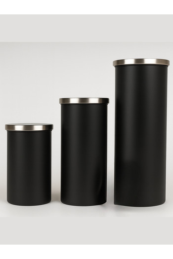 Blissra Matte Black Glass Jar with Metal Lid and Gasket Set of 3 – Borosilicate Storage Container