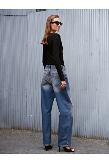 Dilvin 72062 Pantaloni din denim cu tăietură largi-Tint