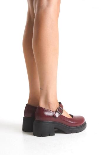 Aymood K-708 Burgundy Wrinkled Patent Leather Buckle High-Sole Loafer Shoes