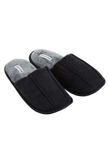 OEM Black Slippers with Artificial Grey Fur for Men