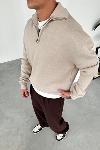 HAFKAGİYİM Stone Half-Zip High Neck Knit Sweater