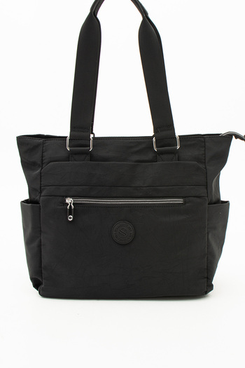 Sanmorris Women's Multi-Eye Useful Water Resistant Satin Fabric Black Color Cross Strap Hand and Shoulder Bag