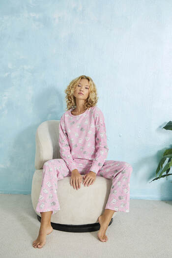 STELLAPİNK Sincap Desenli Uzun Kollu Pijama Takımı