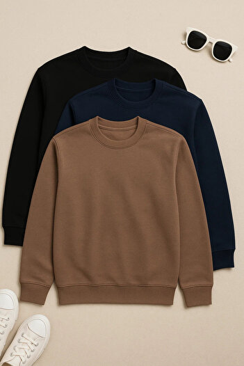 SILVANO Men's Basic Crew Neck Winter Loose 3-Piece Sweatshirt