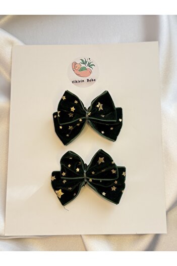 vikivin bebe Starry Green Velvet Bow Hairpins