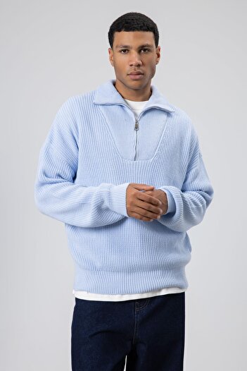 VAMOSCLO Half Zipper Knitwear Sweater Baby Blue
