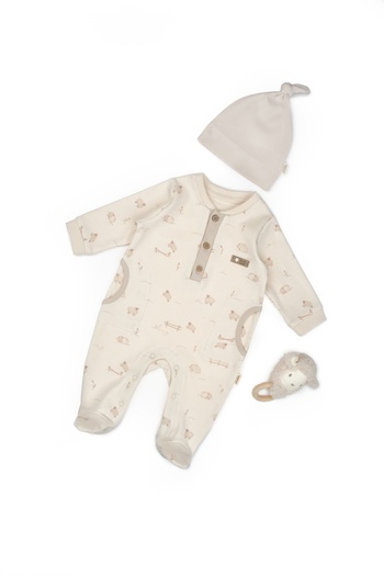 BabyCosy Organic Wear Baby Booties, Romper and Hat Set, 100% Organic Cotton, Baby and Newborn Series