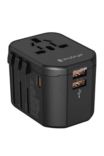 Prostyle 20W Universal International Travel Adapter 4 in 1 Multi Plug with 2 USB A and 1 USB C Ports